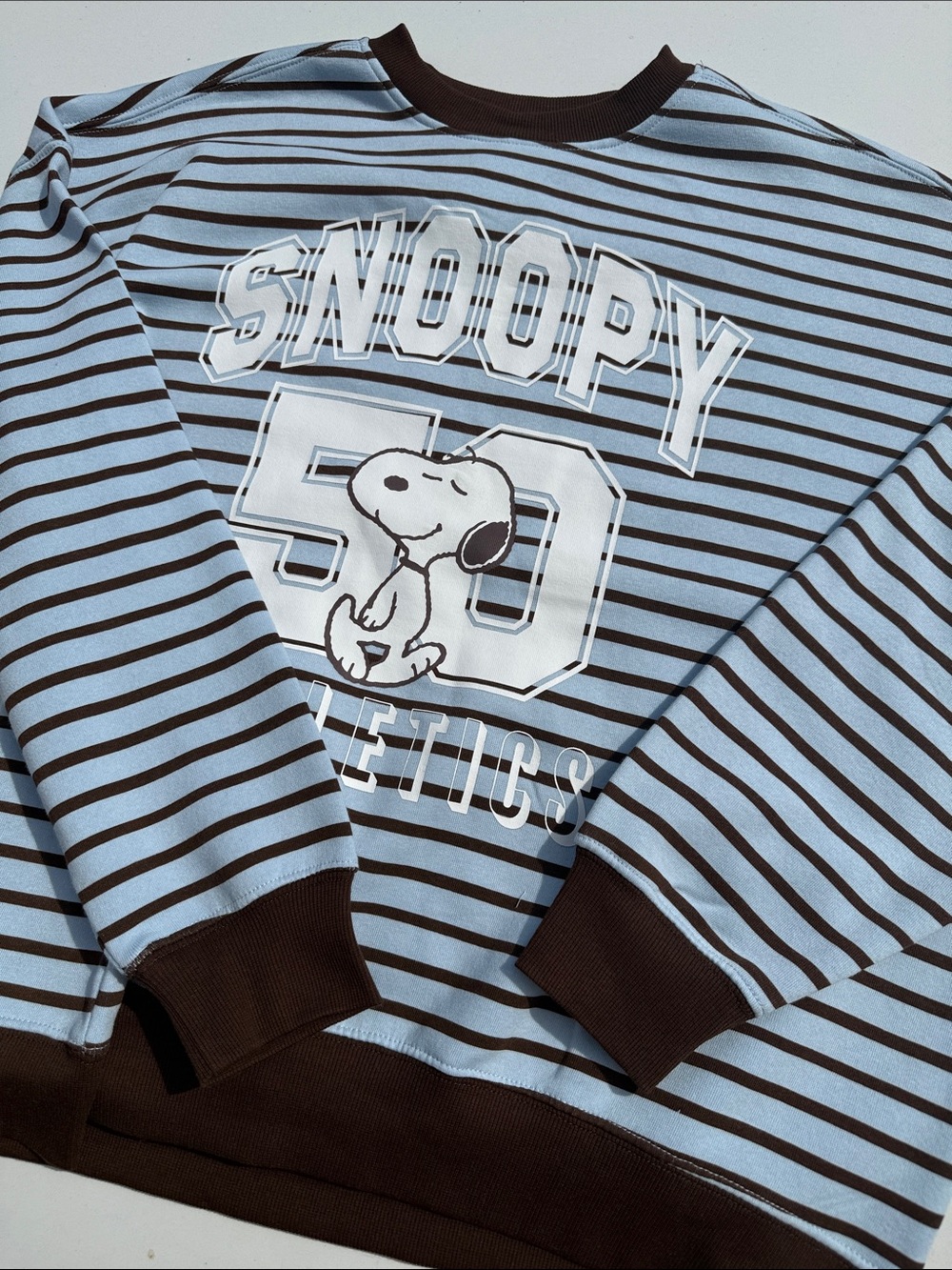 Snoopy Peanuts Striped oversized Sweatshirt - Light Blue & Brown